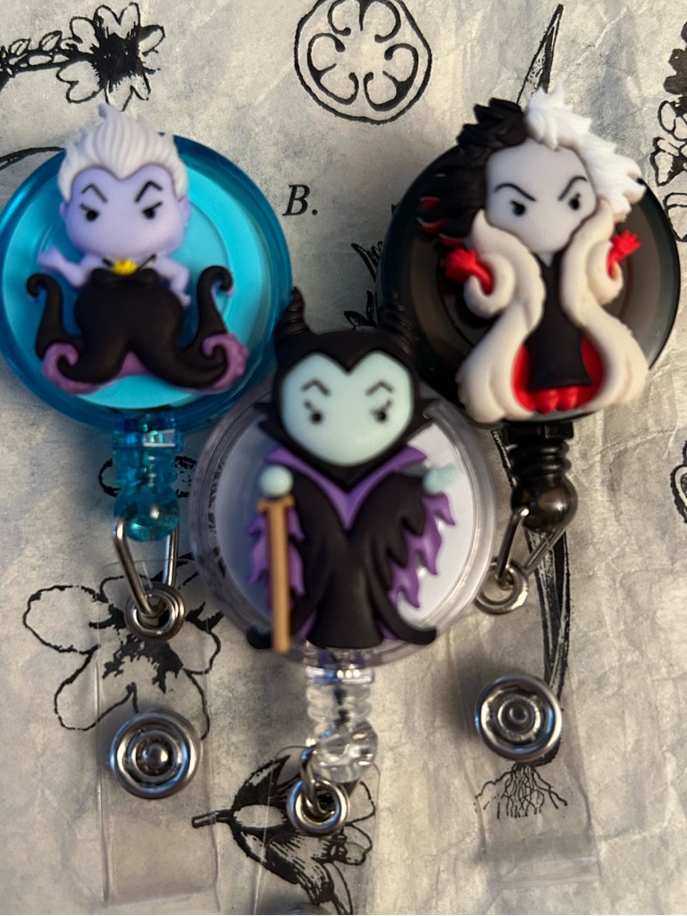 3 Handmade Disney Villians Id Badge Reels